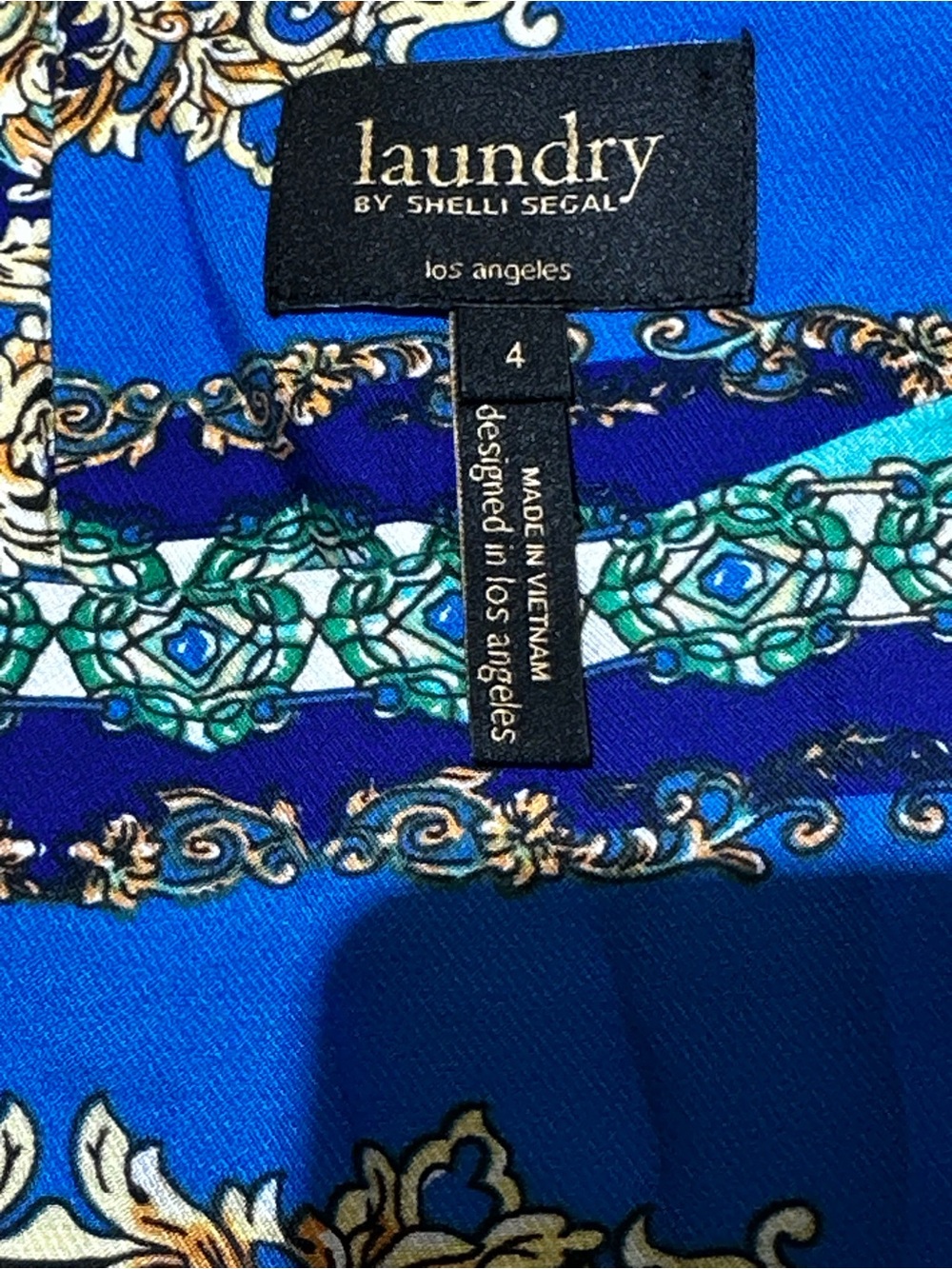 Blue Patterned Medallion Shift Dress / Laundry by Shelli Segal - Picture 6 of 8